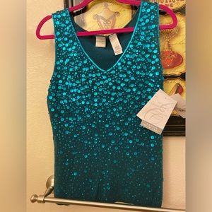 Sweater tank with turquoise sequins. Size medium. NWT